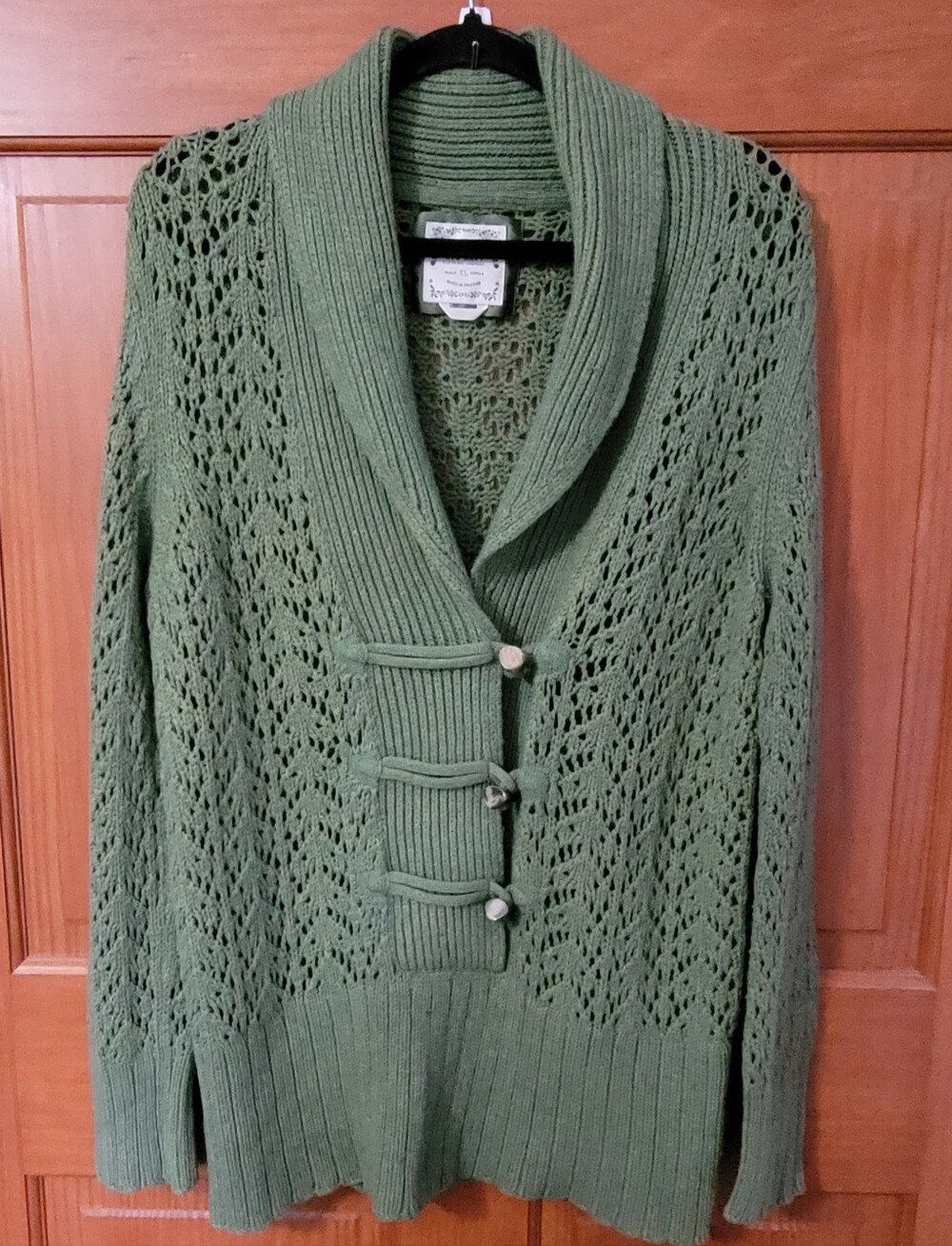 Old Navy Shawl Neck Womens L Sweater Green Toggle Wool Blend Forest Fairy
